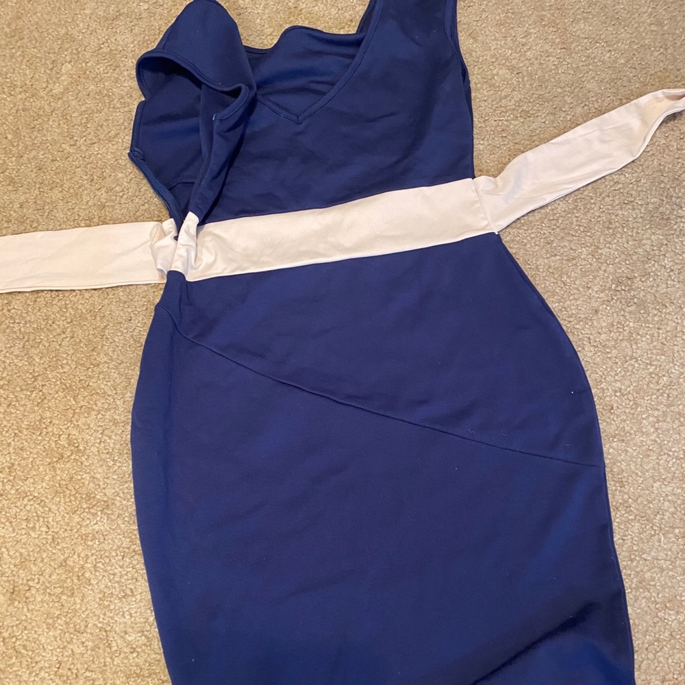 Cocktail dress — navy blue and tan